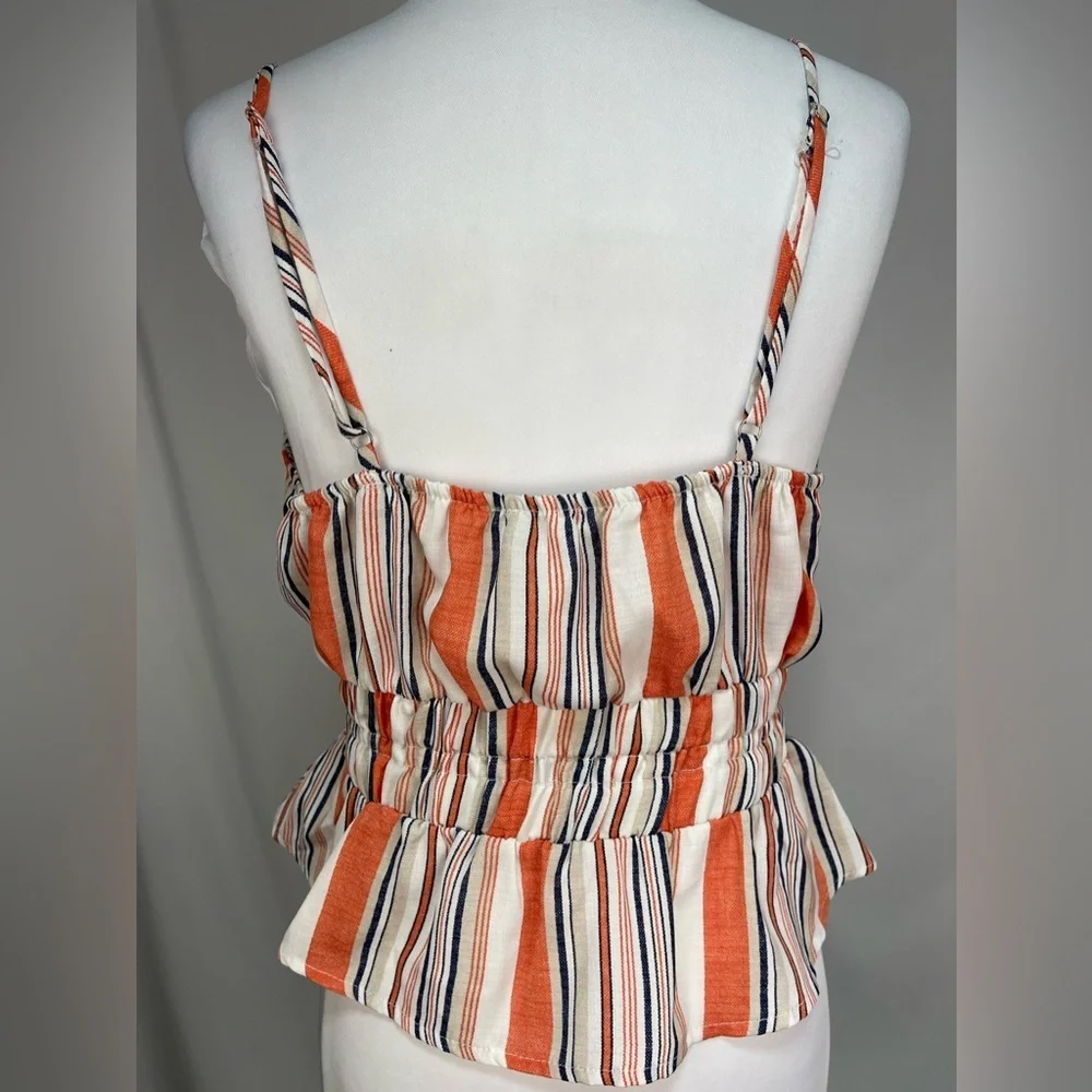Sage the labor orange white stripes peplum cropped spaghetti straps tank top M - Picture 6 of 14